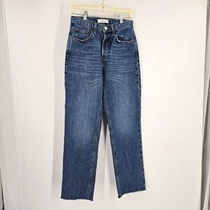 De Rococo Jeans Blue Denim High Waist Light Wash Pockets Straight Leg Size 25